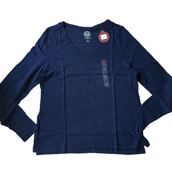 SO Tops - New Long Sleeve T Shirt Top Women Jr Plus 1X SO Perfect Tee V Neck Blue Cotton
